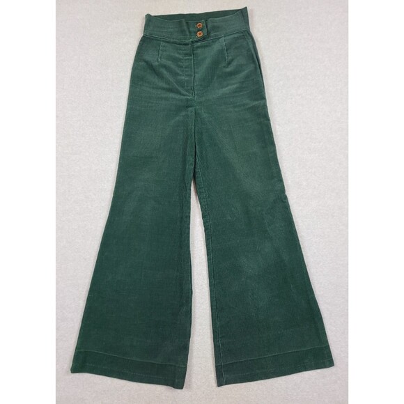 Sears Pants - Vtg 70s Womens Sears JR. Bazaar Corduroy Bell Bottom Flare Green Pants Sz 26x31